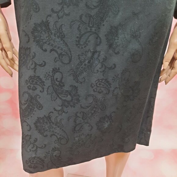 Vintage 80s David Warren Black Jaquard Long Sleeve Dress Size S Midi Sheath - Picture 7 of 12